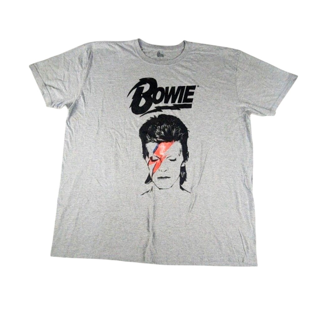 Bowie Shirt Mens 2XL Gray Aladdin Sane Graphic Band Tee Tagless Rock Music